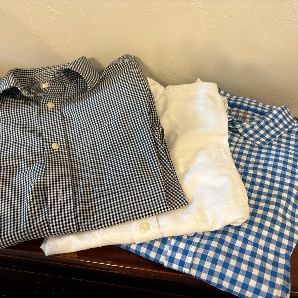 3 Cat & Jack Boys Button-Down Shirts Size L (12/14)White & Blue Gingham & White